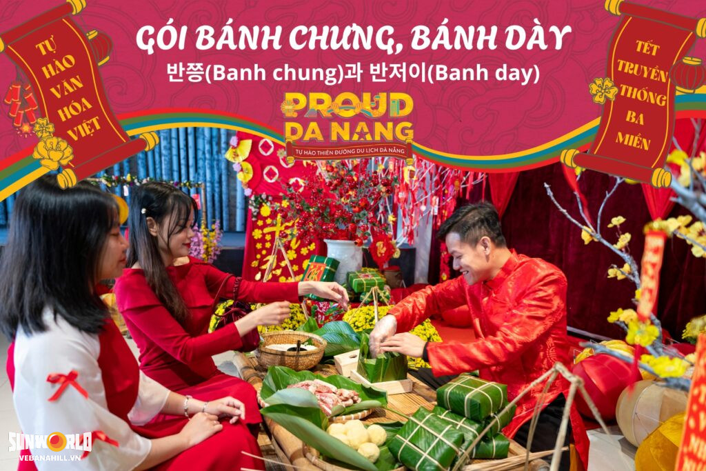 Trải nghiệm gói bánh chưng ngày Tết tại Bà Nà Hills – lưu giữ nét đẹp truyền thống Việt Nam.