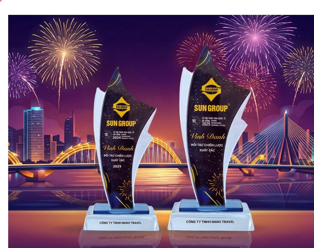 Giải thưởng Vinh Danh Sun Group 2023 tại sự kiện Diff 2025 với pháo bông rực rỡ. Giải thưởng Vinh danh Sun Group năm 2024 và 2025