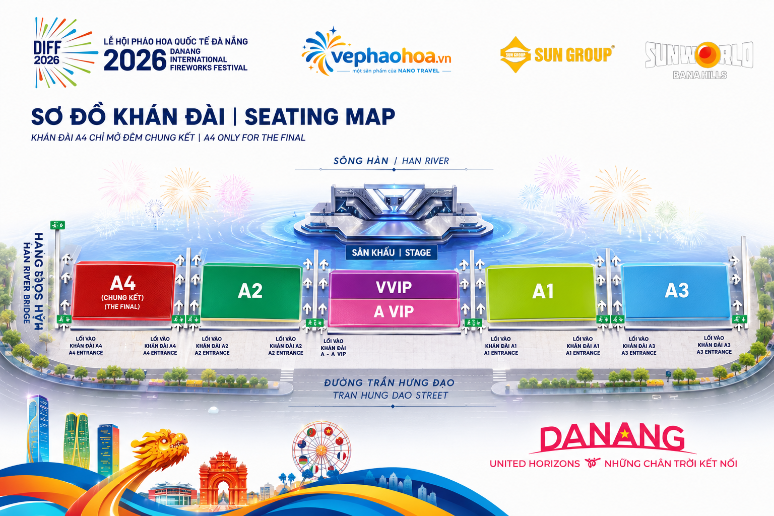 Sơ Đồ Khán Đài Pháo Hoa Đà Nẵng DIFF 2026