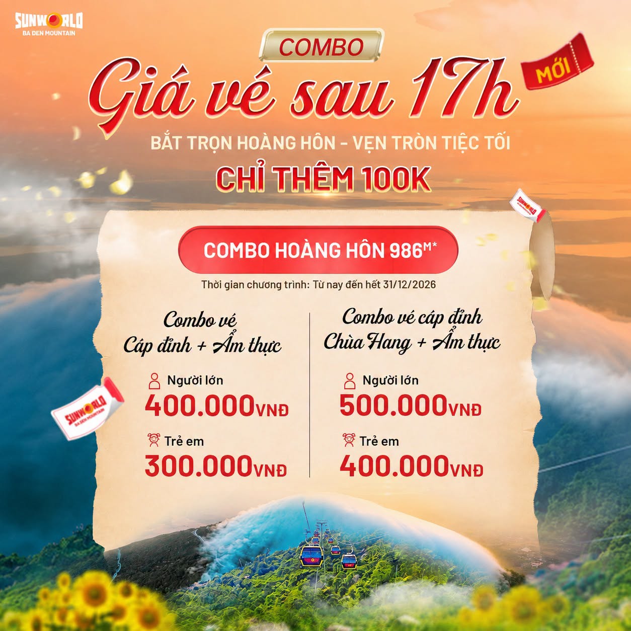 Núi Bà Đen ra mắt Combo Hoàng Hôn 986m Hấp Dẫn
